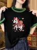 Camiseta Estilosa e Jovem Estilo Coreano de Manga Curta para Mulheres, Novo Design de Verão 2026 com Color-Blocking Gola Redonda Camiseta Básica