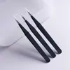 Pinzas de Acero Inoxidable Negro, Pinzas Finas Rectas y Curvas, Reparación Electrónica, Recogida de Pestañas, Aplicación de Pegatinas, Arte de Uñas DIY