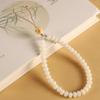 Colgante de cadena para teléfono móvil con garra de carbón de Bodhi de jade blanco, hebilla de anilla antipérdida, cordón con cuentas trenzadas a mano, adorno colgante de muñeca corta para mujer
