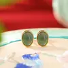 Yuebao Jewelry Plata de Ley S925 Chapado en Oro Jade Azul Agua Moda Retro Simples Pendientes de Cara de Huevo Elegantes Pendientes Versátiles