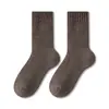 Meias Femininas de Cano Médio para Outono e Inverno, Meias de Lã Aconchegantes e Espessadas, Meias de Cashmere para Casa, Meias Longas de Cor Sólida Ultra-Espessas, Antiderrapantes