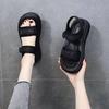 Sandalias tipo pan casual de alta gama para mujer, nuevo verano 2025, suela gruesa, velcro, zapatos de playa, zapatos romanos tipo bizcocho