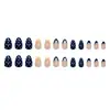 Unhas Postiças Curvas Amêndoa Cor Creme com Bolinhas Estrela Francesa Prata 24 Peças Estilo Ins Europeu e Americano