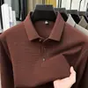 Camisa polo de manga longa com mistura de lã para uso transfronteiriço para homens, novo estilo outono 2026, gola de lapela, cor sólida, camiseta casual básica para homens