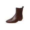 Versión de Piel de Vaca Otoño e Invierno Estilo Nuevo Cierre Trasero Tacón Alto Grueso Elegante Bota Individual Punta Fina Botines Cortos Ajustados Mujer Cuero Genuino Otoño e Invierno