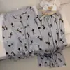 Pijama de seda helada acanalado de primavera, otoño, verano, moderno para mujer, cárdigan de manga larga con cuello en V, conjunto de ropa para el hogar estilo Chanel