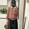Cardigan de tricô listrado com acabamento em renda estilo coreano e universitário para mulheres, novo outono e inverno, modelagem solta, emagrecedor, versátil, casaco suéter