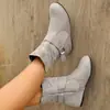 Botas Martin vintage transfronteiriças, tamanho grande, camurça, sola plana, fivela de cinto, novo estilo, zíper lateral, bico redondo, botas da moda, atacado
