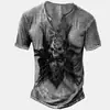 Roupas Masculinas Transfronteiriças Amazon 25 Camisas Henley de Manga Curta Europeias e Americanas Série Halloween Estampada Henley Casual com 7 Botões