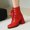 Botas Martin versátiles de tacón ultra alto para mujer, otoño e invierno, talla grande, botines de cuero de corte bajo, puntera redonda, plataforma impermeable, cremallera lateral, botas para mujer transfronterizas