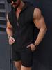 Moda Verão Nova Transfronteiriça Masculina Conjunto com Capuz Zíper Camiseta Colete Sem Manga Xadrez Shorts Conjunto de Duas Peças