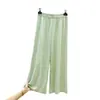 Estilo Nuevo de Verano Pantalones de Pierna Ancha Holgados Adelgazantes de Seda de Hielo Estilo Coreano Casual Talla Grande Color Sólido Versátiles Leggings Cortos