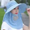 Sombrero de verano para exteriores con cola de caballo, sombrero de pescador con chal pequeño y ala grande, estilo coreano para mujer