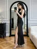 Vestido Sexy para Discoteca con Parches de Malla, Falda de Sirena, Diseño Espalda Descubierta Transparente, Uniforme de Terapeuta de Spa Ceñido a la Cintura