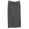 Saia Midi de Malha Elástica de Cintura Alta para Mulheres, Estilo Longo Outono/Inverno, Fenda, Petite, Elegante, Bodycon Reta Longa