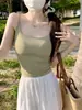 Chaleco de Tirantes de Seda de Hielo a la Moda de Color Sólido Estilo Simple con Almohadilla en el Pecho para Mujer Top de Chica Popular Ajustado Chaleco Interior