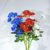 Crisantemo artificial de cuatro cabezas transfronterizo en rojo, blanco y azul para decoración del hogar y de bodas, flores artificiales y flores secas al por mayor