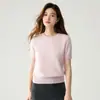 Otoño Invierno Nuevo Suave Cómodo Cachemir Prendas de Punto para Mujer Manga Corta Cuello Redondo Manga Media Capa Base Camiseta Simple Top Ropa Exterior