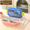 Lonchera de Plástico con Compartimentos de Dibujos Animados para Niños, Caja de Snacks de Frutas, Lonchera para Estudiantes con Tapa, Cubiertos, Tenedor y Cuchara