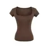 Camiseta puramente seductora de cuello cuadrado, hombros rectos, manga corta para mujer, nuevo producto de verano, fina, ajustada, corta, sexy, que revela la clavícula