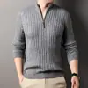 Suéter Tricô ao Vivo Masculino 2024 Outono e Inverno Novo Zíper Meio Vertical Suéter Básico Tricô Roupa Masculina