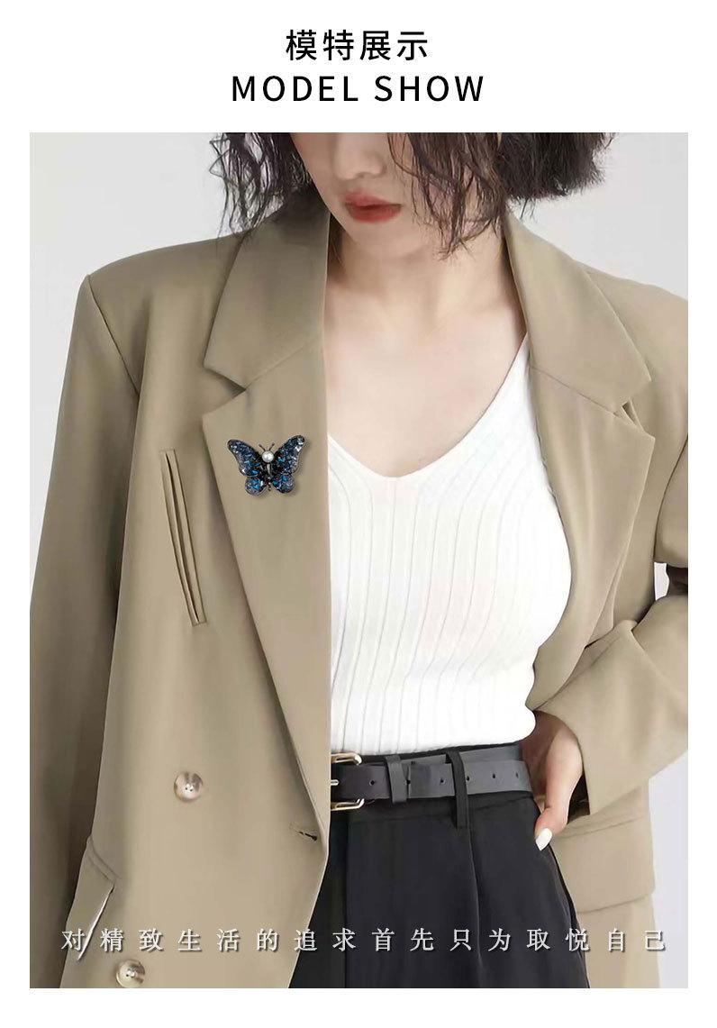 高档复古蓝水晶渐变蝴蝶胸针小众独特优雅昆虫胸花网红