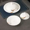 Juego de Vajilla de Hotel Juego de Cuatro Piezas Platos de Hotel Tazones Restaurante Comercial Tazones Chinos Chinoiserie Porcelana Blanca