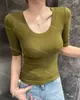 Camiseta Feminina de Meia-Manga Outono 2026 com Decote Exposto, Top Justo Sexy com Decote em U Baixo para Meninas Apimentadas