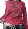 Top de Manga Larga para Mujer Algodón Delgado Elegante Estilo Europeo y Americano Estampado de Alas de Plumas Retro Cuello Redondo con Pedrería Amazon