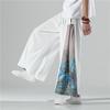 Ice Silk Crane Stitching Hanfu Men's Pendant Culottes Estilo Chinês Calças de Perna Larga Calças Soltas de Linho Masculinas Verão