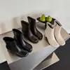 Botas Femininas de Couro Dupla Camada com Salto Bloco no Tornozelo Botas Individuais Outono e Inverno Novas Bico Redondo Zíper Lateral Botas Afuniladoras de Salto Médio Moda Feminina Botas de Tornozelo