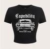 Camiseta feminina estilo americano com estampa de slogan e letras de verão Spice Girl, manga curta, slim fit, top curto vintage
