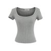 Estilo Maduro Ligero Sexy Ajustado Cuello Cuadrado Manga Corta Top Moda Femenina Versátil Adelgazante de Cintura Tejido Camiseta Ligera