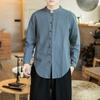 Camisa de lino y algodón con botones para hombre, estilo chino, talla grande, estilo retro juvenil, cuello Tang, manga larga, otoño