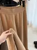 Pantalones de punto de cachemira para mujer, de pierna ancha, cintura alta, con caída fluida, engrosados para mayor calidez y diseño hasta el suelo
