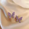 2020 nuevos pendientes largos de borla de perlas con diamantes completos de mariposa morada exagerada noble estilo coreano pendientes de celebridad de internet de moda
