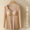 Outono e Inverno Camiseta Térmica Feminina de Manga Longa com Bojo e Armazenamento de Calor, Top Modelador com Renda, Colete Quente