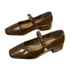 Sapatos Mary Jane Versáteis de Couro com Bico Quadrado e Salto Médio 2026 Novo Estilo de Outono com Salto Bloco, Tira de Velcro e Abertura Baixa para Mulheres