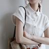 Estação Europeia Design Simples de Manga com Orelha de Vaca Verão 2025 Novo Camisa Branca de Manga Curta Respirável e Confortável Top Feminino