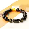 Pulseira Ping An Scripture de Obsidiana Natural para Homens e Mulheres Pulseira Manifesto de Seis Caracteres de Ágata Vermelha Presente Auspicioso 8-14mm