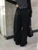 Calça Wide Leg com Rebites Estilo Nomade, Cintura Alta com Design Cruzado Único, Calça Flare Estilo Lanterna, Nova Moda Feminina Estilo Coreano