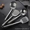 Juego de utensilios de cocina de acero inoxidable con mango de tubo redondo pequeño, espátula, colador, cuchillo y tenedor, pinzas, batidor de huevos, juego de utensilios de cocina