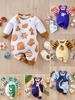 Macacão de bebê de manga comprida estampado de verão 2024 novo com alça falso duas peças roupas de bebê roupas de escalada atacado comércio exterior