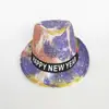 Sombrero de tela de Año Nuevo Feliz transfronterizo con luces Sombrero de Año Nuevo Sombrero de tela con lentejuelas Sombrero para actuación en escenario