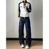 Jeans de mezclilla con bordado floral de alta densidad estilo asiático frío, marca de moda para hombre, pierna recta única, pantalones con un ligero estilo acampanado