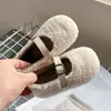 Moda Bebê Estilo Retrô Sapatos Peludos 2026 Inverno Meninas Plush Quente Sapatos Mary Jane Solado Macio Sapatos de Algodão Peludos