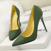 Zapatos de mujer de gamuza de corte bajo con punta puntiaguda y hebilla en forma de D, sexys, de estilo europeo y americano, de moda, sencillos, de tacón fino y alto para mujer.