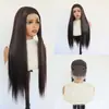 Peluca de encaje frontal 13*4 negro-marrón cabello largo lacio con línea de cabello natural fibra sintética peluca de encaje frontal