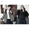Conjunto Nuevo de Otoño para Niñas: Chaqueta Casual Reversible de Cuadros y Jeans, Chaqueta con Capucha, Sudadera, Pantalones tipo "Dad"