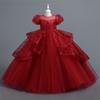 Vestido Princesa de Verão Europeu com Manga Curta para Meninas, Vestido Longo Fofo de Gaze para Crianças Tamanho Médio e Grande, Vestido para Crianças de Um Ano